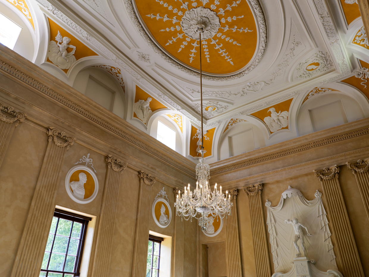 Towneley hall ceiling with chandelier